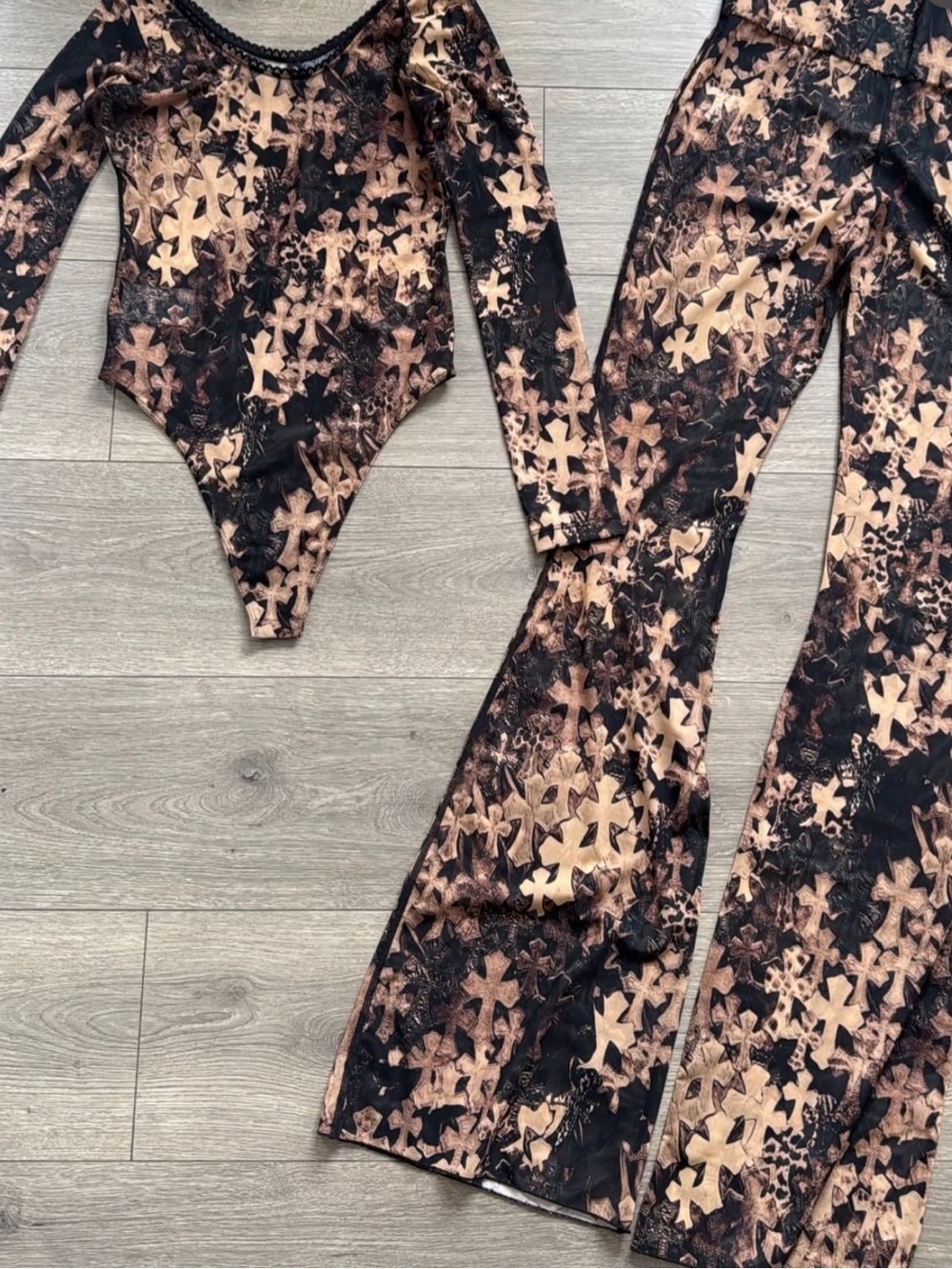 Chrome Hearts Tan and Black Cross-Print Flared pants - Picture 10 of 10